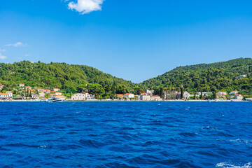 Fototapeta premium View of Adriatic Sea and Elaphiti Island Lopud near Dubrovnik. Summer in Croatia
