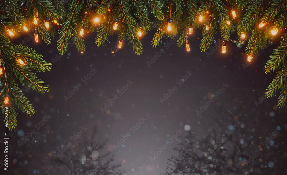 Poster Christmas tree with lights on it. The tree is in the background