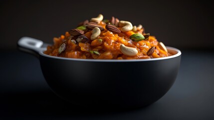 Fototapeta premium Delicious Gajar ka Halwa in a Black Bowl, Indian Dessert
