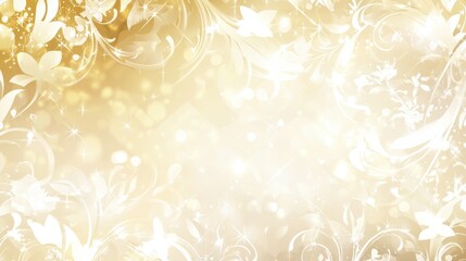 Elegant gold and white floral background with bokeh effect.