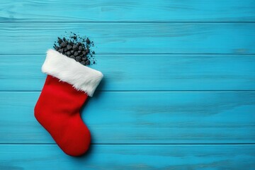 A Christmas ing with coal on a colorful wooden background