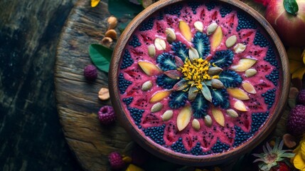 Vibrant Fruit and Flower-Decorated Smoothie Bowl