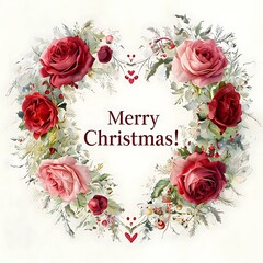 A beautifully designed Christmas card featuring a vibrant and picturesque wreath made entirely of lush roses. The elegant floral arrangement radiates holiday charm, joy, and timeless festive beauty.