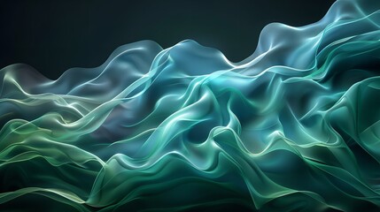 Obraz premium Abstract background with blue and green waves on a black background. Color light green abstract waves design