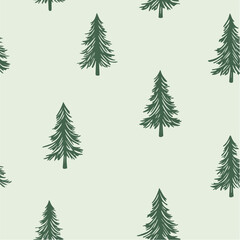Fototapeta premium Pine tree seamless pattern vector isolated on light green background