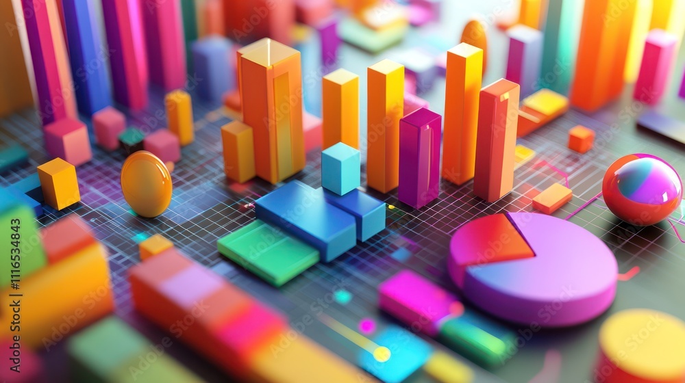 Poster colorful 3d data visualization with graphs and shapes