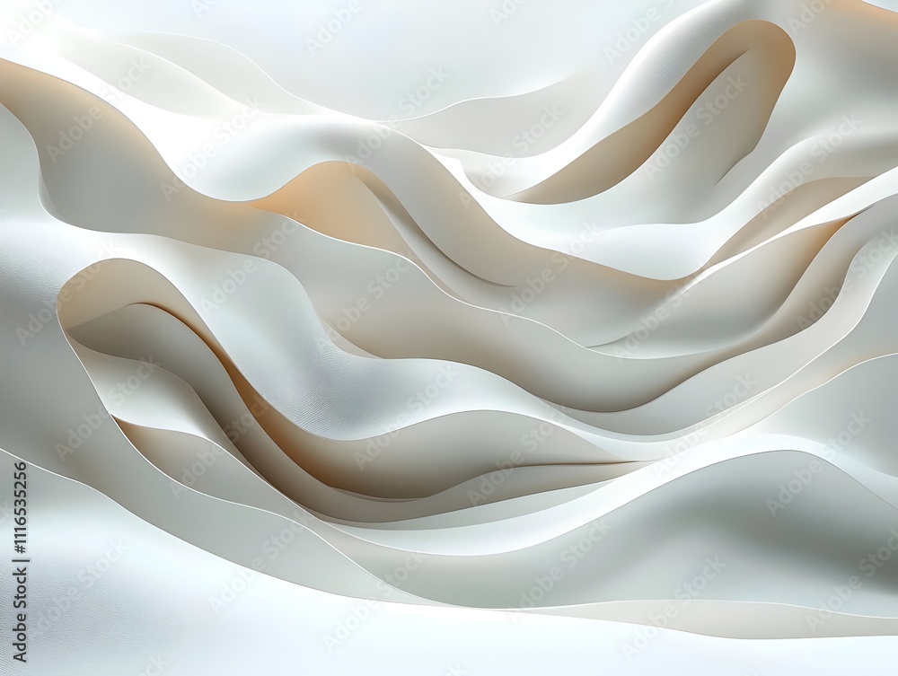 Aufkleber an abstract composition featuring smooth, flowing curves in shades of white and soft beige, creating