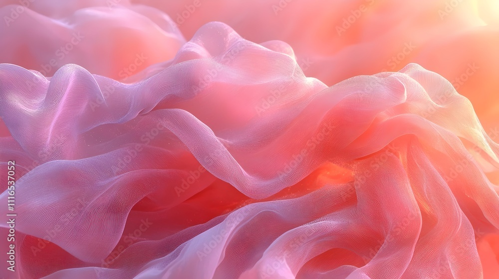 Poster a dreamy abstract representation of soft pink fabric waves, creating a gentle and serene atmosphere 
