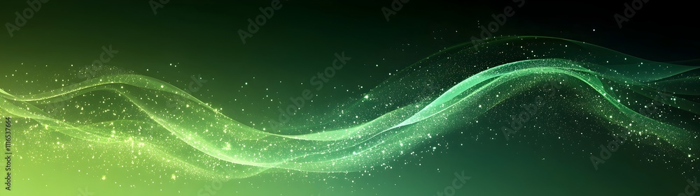 Poster a mesmerizing abstract wave design features fluid green tones blending seamlessly, creating a sense 