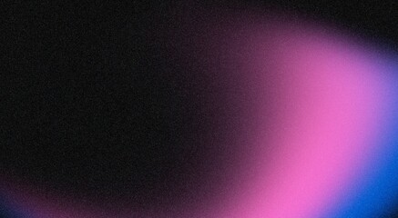 Abstract pink and blue light leak creating gradient on black noisy background. Colored neon light leak blends into black noisy background