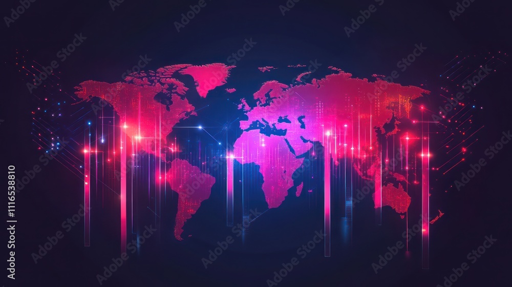 Aufkleber colorful digital world map with data visualization elements