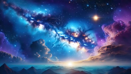 Expansive galaxy view revealing colorful nebula clouds and sparkling starlight in a cosmic landscape. Generative AI