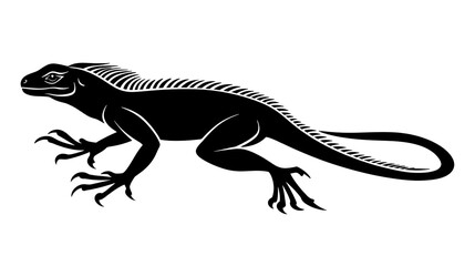 Fototapeta premium Black and White Silhouette of a Running Iguana