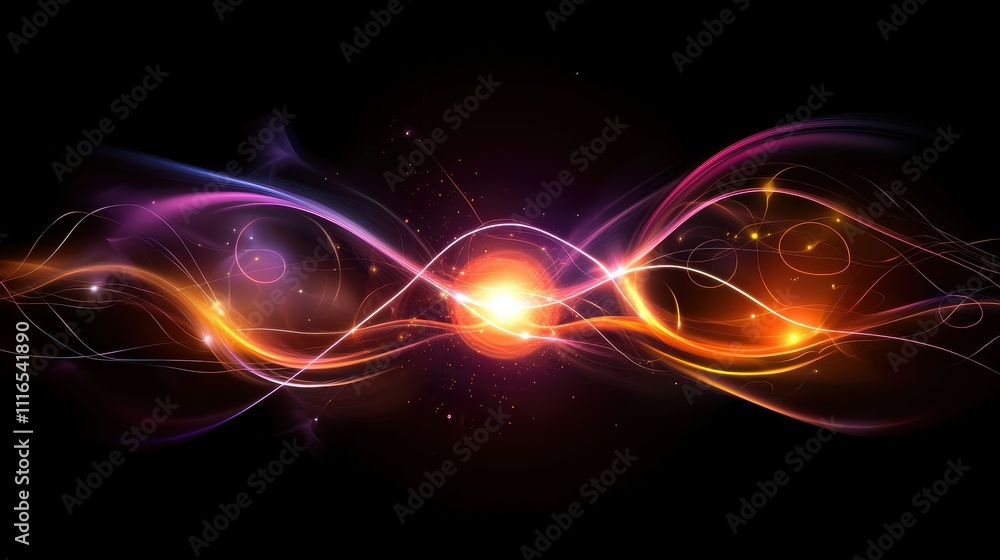 Poster dynamic colorful light waves display abstract art digital illustration dark background artistic view