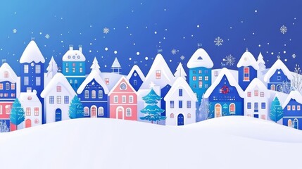 Charming winter village with colorful houses.