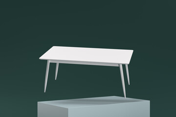A white table is shown in a green background