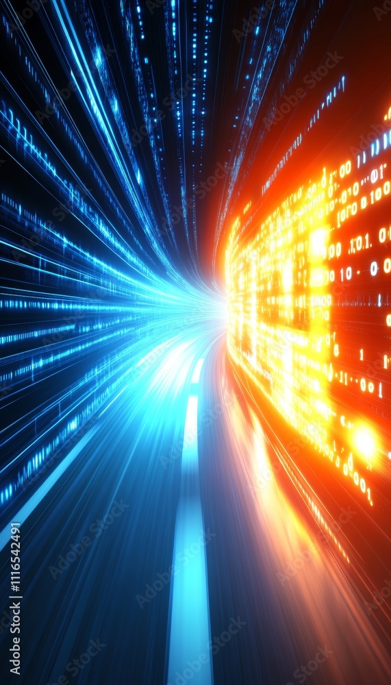 Poster digital data autobahn visualizing the high-speed flow of information on a futuristic highway.