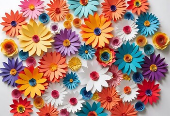 Fototapeta premium Colourful handmade paper flowers on pink background