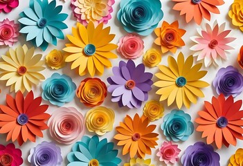Fototapeta premium Colourful handmade paper flowers on pink background
