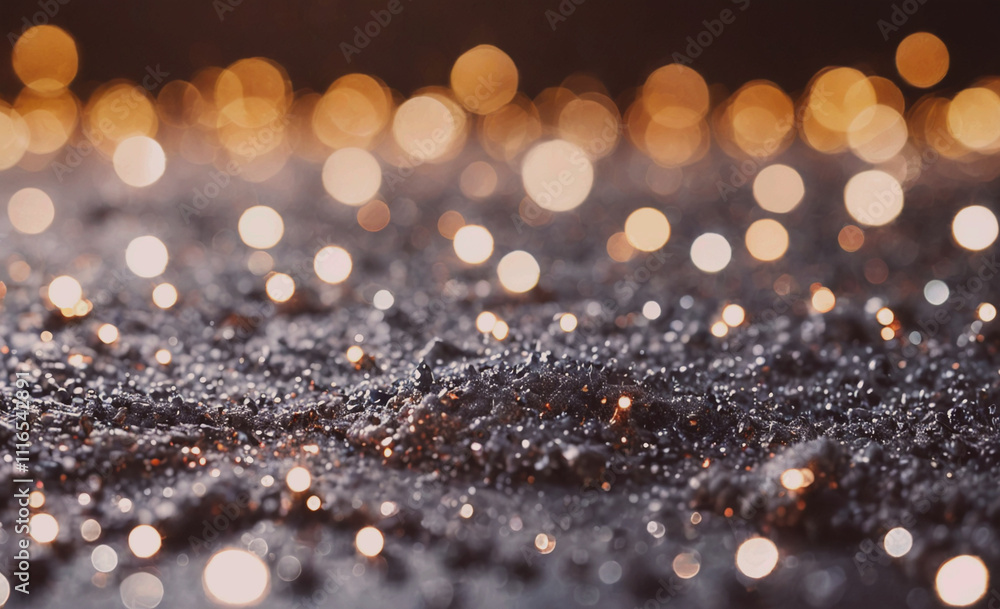 Poster Blurry image of a dark background with many small, glowing dots. The dots are scattered all over the image, creating a sense of movement and depth