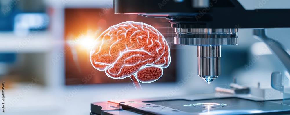 Poster analyzing brain activity with advanced microscopy techniques in a laboratory environment for scienti
