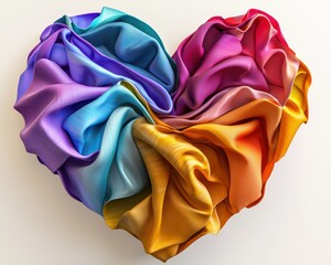 Colorful textiles swirling in motion to form a dynamic 3D heart,