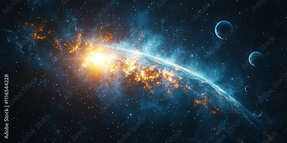 Aufkleber cosmic explosion with planets in distant universe during vibrant celestial event