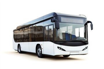 Modern white bus on isolated background, side view, transportation concept