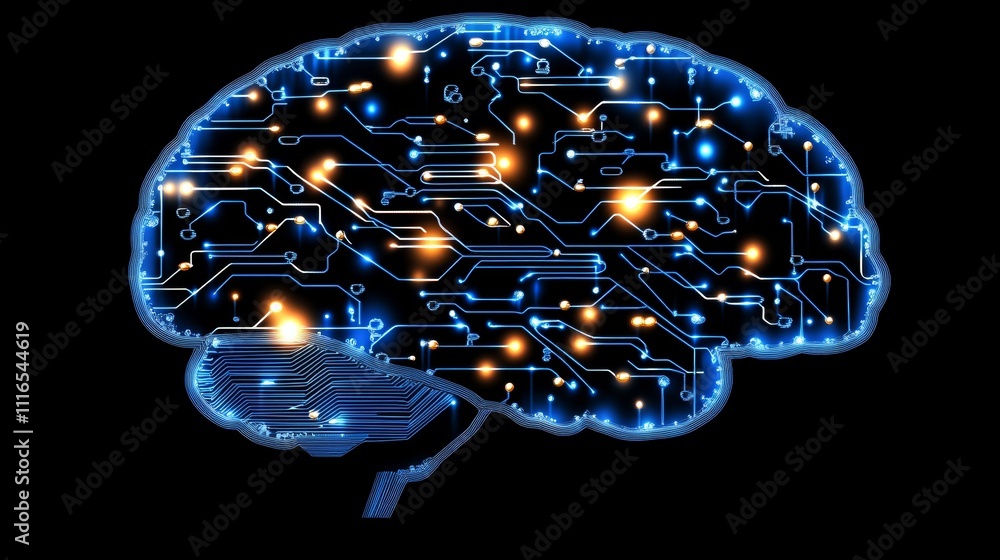Poster digital brain circuitry of thought, innovation in neural networks - artificial intelligence