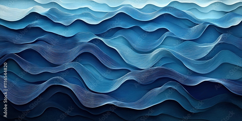 Poster waves undulating in various shades of blue create a mesmerizing oceanic pattern showcasing texture a