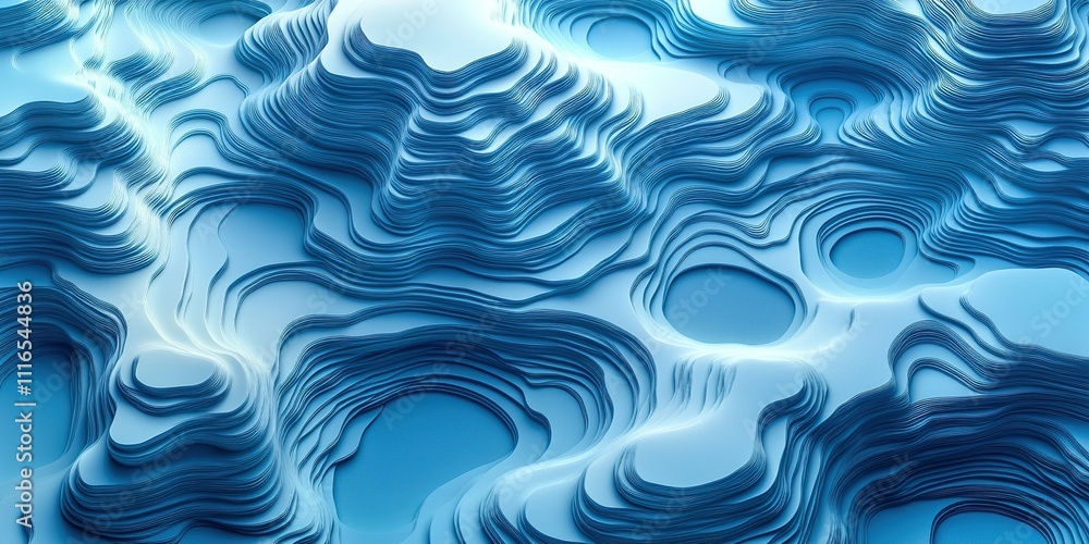Poster 3d abstract representation of wavy blue patterns resembling oceanic topography in a digital renderin