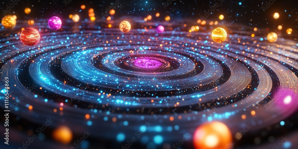 Aufkleber colorful cosmic swirl with planets and stars creating a mesmerizing celestial pattern during the nig