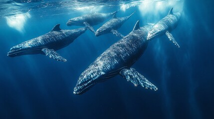 Naklejka premium A pod of marine mammals swimming together in the ocean