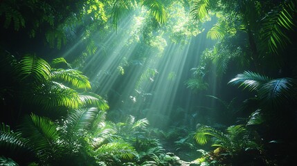 Obraz premium A lush jungle scene with diverse wildlife and dense foliage