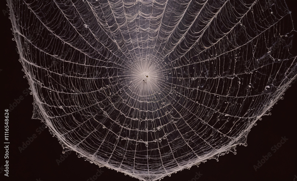 Poster spider web is shown in the center of the image. the web is very large and has a lot of detail
