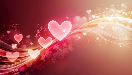Romantic Hearts Abstract Background: A delicate and enchanting abstract design featuring hearts, swirls, and a soft color palette of pink and gold, perfect for Valentine's Day, love, and romance.  