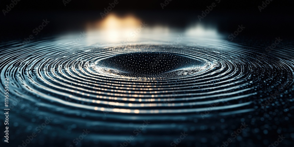 Poster ripples expanding from a central drop create mesmerizing patterns in water at dusk