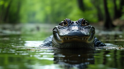 Fototapeta premium An alligator moving stealthily through a marshy wetland
