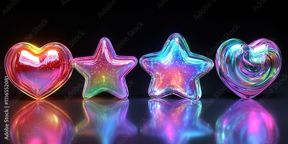 Aufkleber colorful translucent shapes reflecting light create a vibrant display on a dark surface