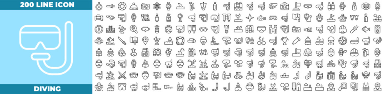 Diving Line Editable Icons set.