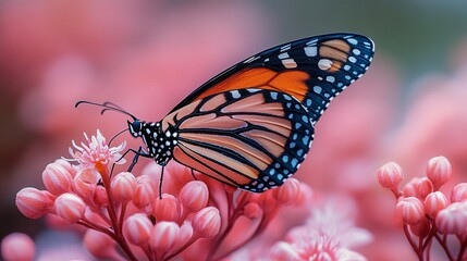 Fototapeta premium A close-up of a butterfly perched on a blooming flower