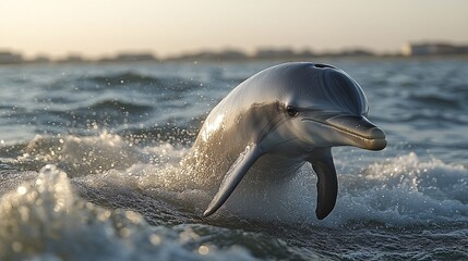 A dolphin jumping joyfully out of the ocean waves
