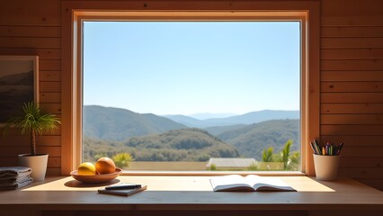 Serene Workspace with Mountain View