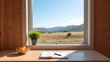 Serene Workspace with Mountain View