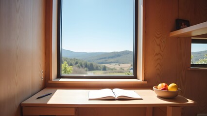 Bright Workspace with Scenic View of Hills