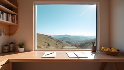 Serene Workspace with Scenic Hill View