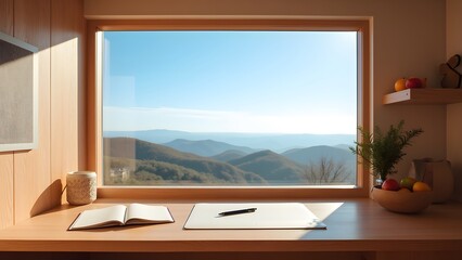 Scenic Workspace with Mountain View and Natural Light