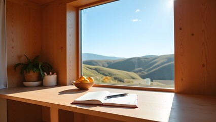 Serene Workspace with Scenic Hill View