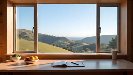 Scenic Workspace Overlooking Rolling Hills and Ocean View