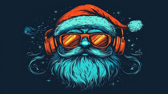 Cool Santa Claus Wearing Headphones and Sunglasses